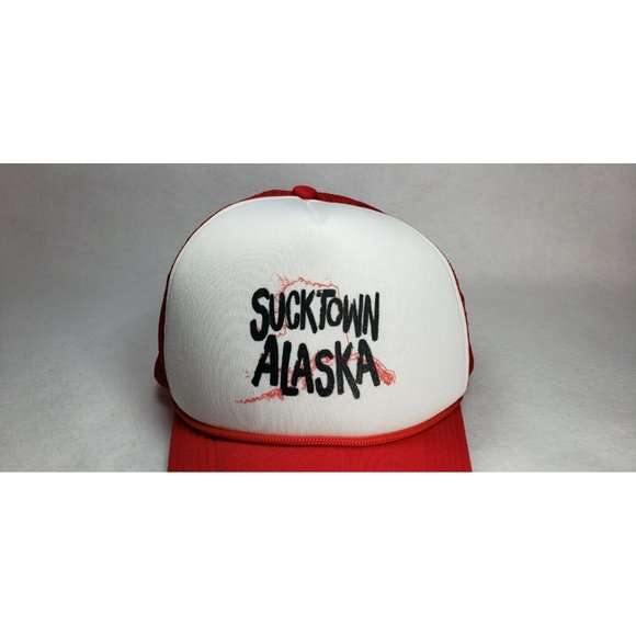 Sucktown Alaska (C.Dirkes) RED Mesh Foam Trucker Hat Rope 5-Panel Snap Back Cap - Picture 2 of 7